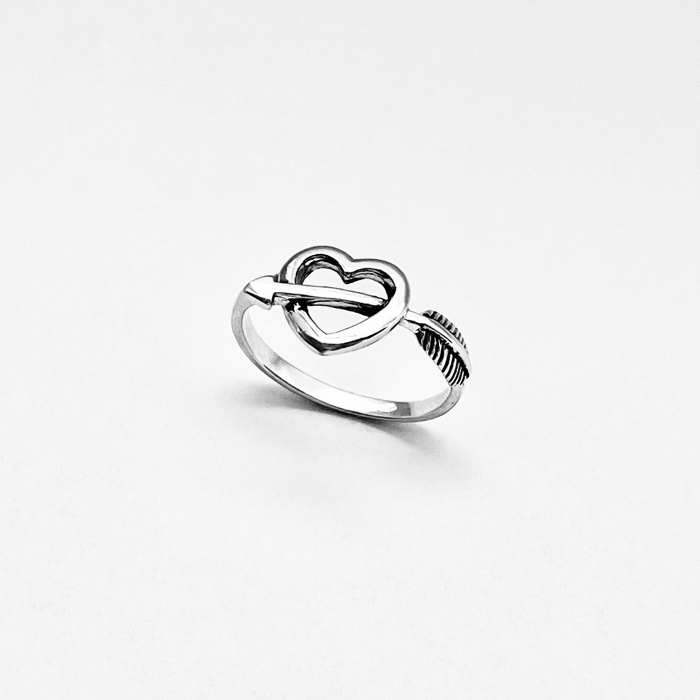 Sterling Silver Heart with Arrow Ring, Bow and Arrows, Promise Love Jewelry - Picture 2 of 13